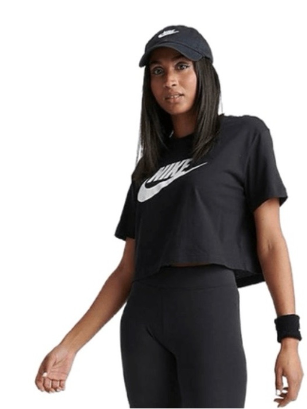 Nike Black Cropped Logo Tee with White Swoosh